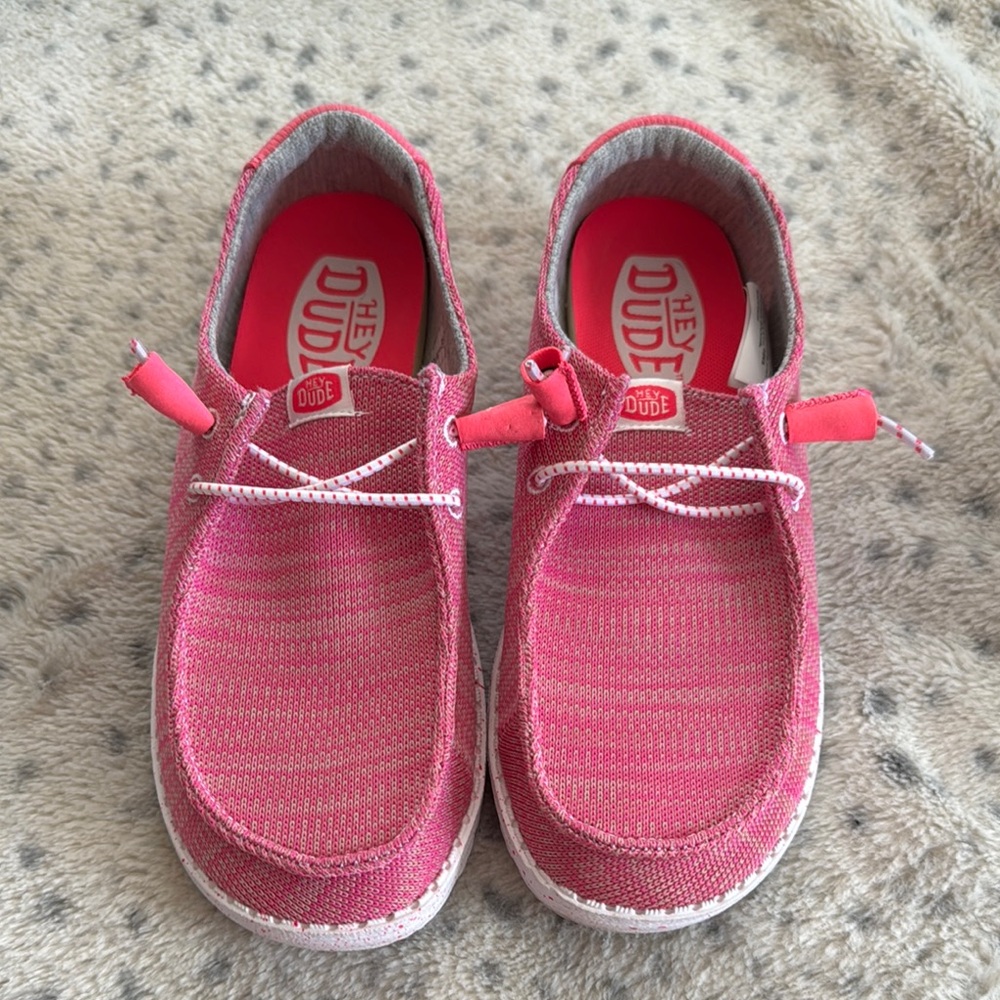 Hey Dude Pink Moccasins with Canvas Upper and Decorative Laces
